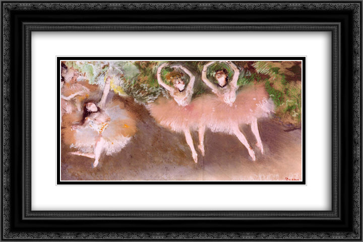 Ballet Scene 24x16 Black Ornate Wood Framed Art Print Poster with Double Matting by Degas, Edgar