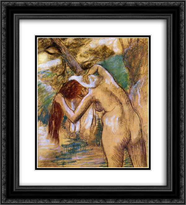 Bather by the Water 20x22 Black Ornate Wood Framed Art Print Poster with Double Matting by Degas, Edgar