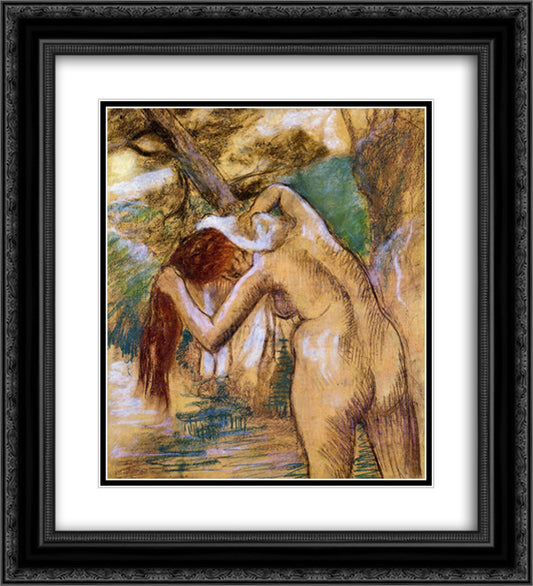 Bather by the Water 20x22 Black Ornate Wood Framed Art Print Poster with Double Matting by Degas, Edgar