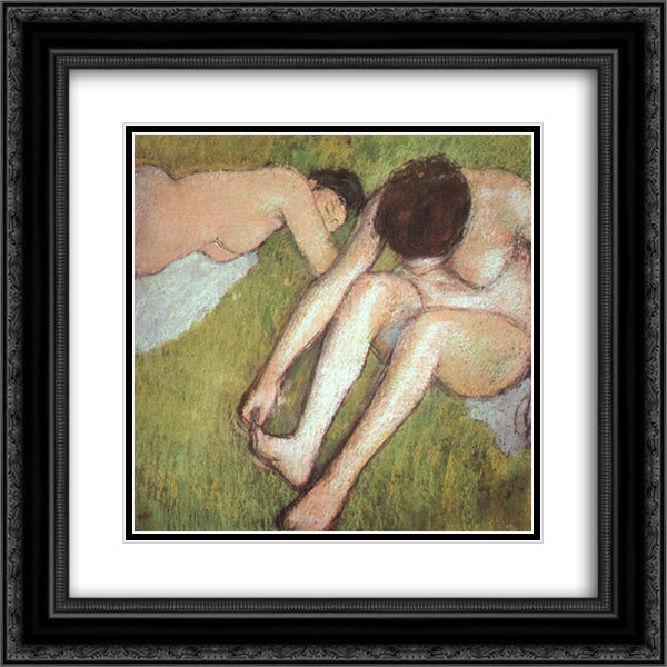 Bathers on the grass 20x20 Black Ornate Wood Framed Art Print Poster with Double Matting by Degas, Edgar