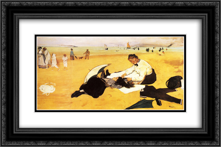 Beach Scene 24x16 Black Ornate Wood Framed Art Print Poster with Double Matting by Degas, Edgar