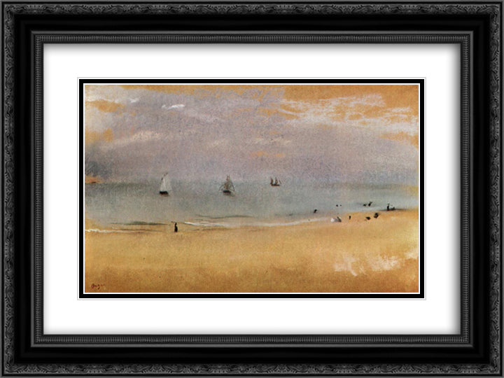 Beach with Sailing Boats 24x18 Black Ornate Wood Framed Art Print Poster with Double Matting by Degas, Edgar