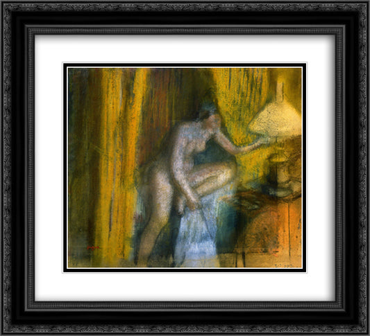 Bedtime (Woman Extinguishing Her Lamp) 22x20 Black Ornate Wood Framed Art Print Poster with Double Matting by Degas, Edgar