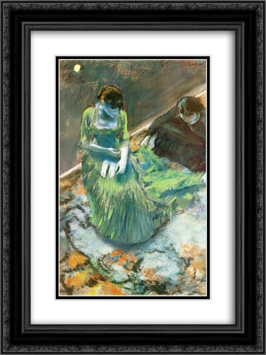 Before the Curtain Call 18x24 Black Ornate Wood Framed Art Print Poster with Double Matting by Degas, Edgar