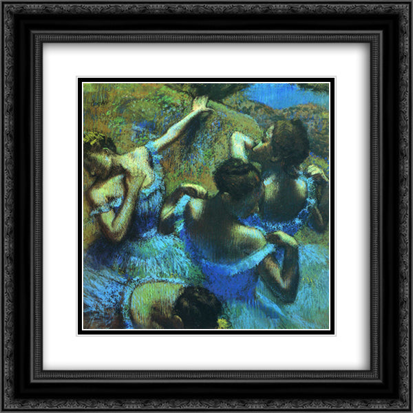 Blue Dancers 20x20 Black Ornate Wood Framed Art Print Poster with Double Matting by Degas, Edgar