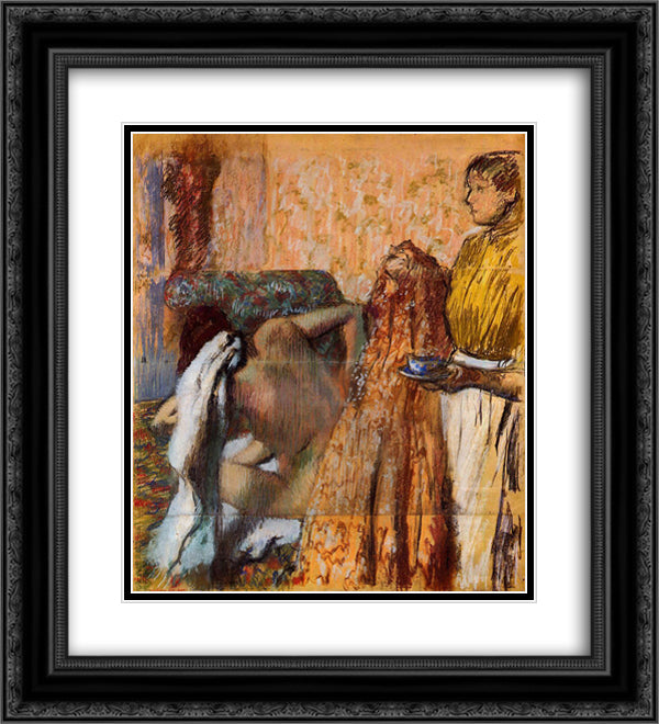 Breakfast after Bath 20x22 Black Ornate Wood Framed Art Print Poster with Double Matting by Degas, Edgar