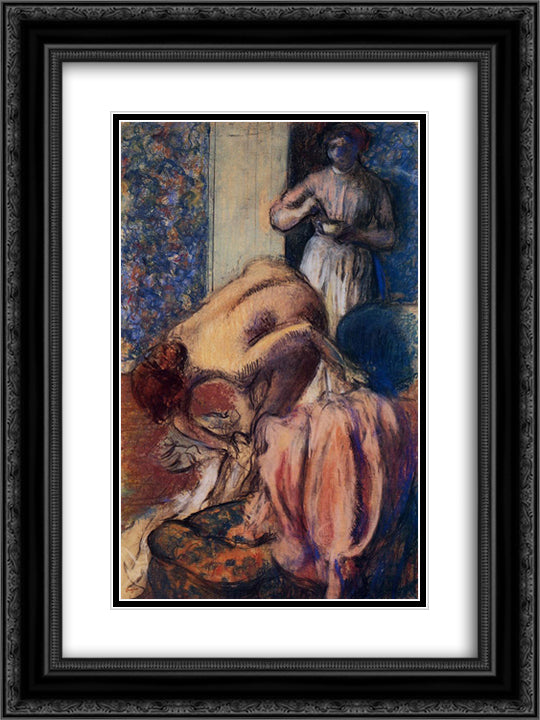 Breakfast after Bathing 18x24 Black Ornate Wood Framed Art Print Poster with Double Matting by Degas, Edgar