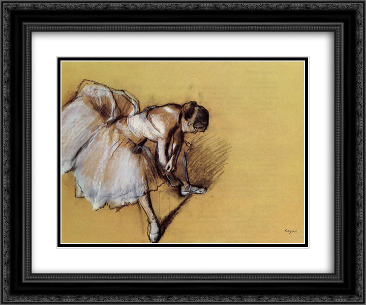 Dancer Adjusting Her Sandel 24x20 Black Ornate Wood Framed Art Print Poster with Double Matting by Degas, Edgar