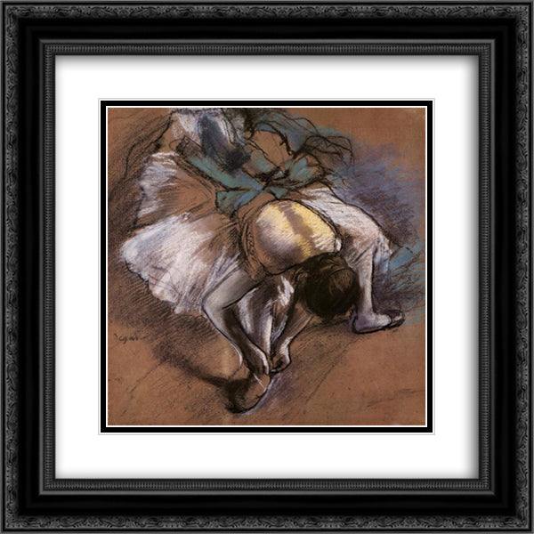 Dancer Adjusting Her Slipper 20x20 Black Ornate Wood Framed Art Print Poster with Double Matting by Degas, Edgar