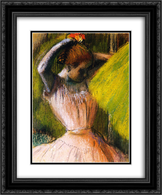 Dancer arranging her hair 20x24 Black Ornate Wood Framed Art Print Poster with Double Matting by Degas, Edgar