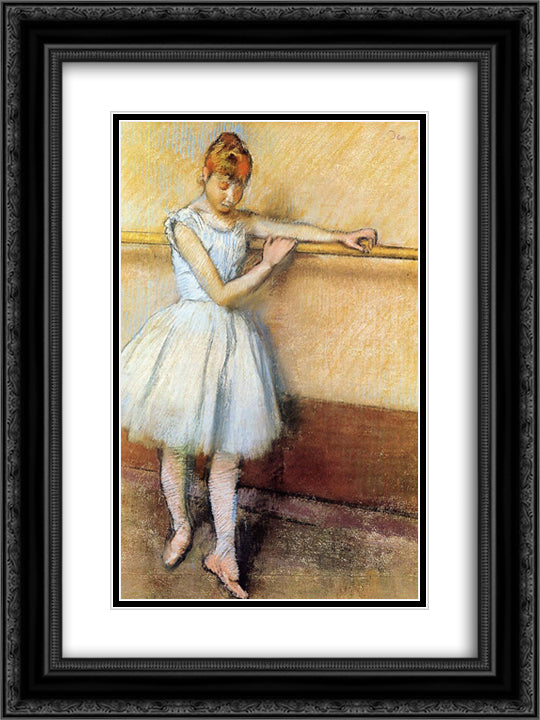 Dancer at the Barre 18x24 Black Ornate Wood Framed Art Print Poster with Double Matting by Degas, Edgar