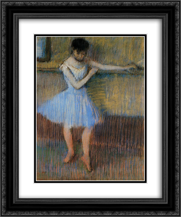 Dancer in Blue at the Barre 20x24 Black Ornate Wood Framed Art Print Poster with Double Matting by Degas, Edgar