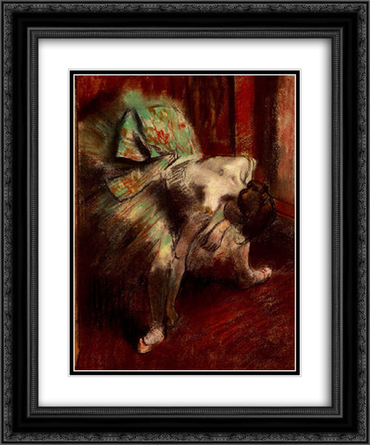 Dancer in Green Tutu 20x24 Black Ornate Wood Framed Art Print Poster with Double Matting by Degas, Edgar