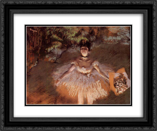 Dancer on Stage with a Bouquet 24x20 Black Ornate Wood Framed Art Print Poster with Double Matting by Degas, Edgar