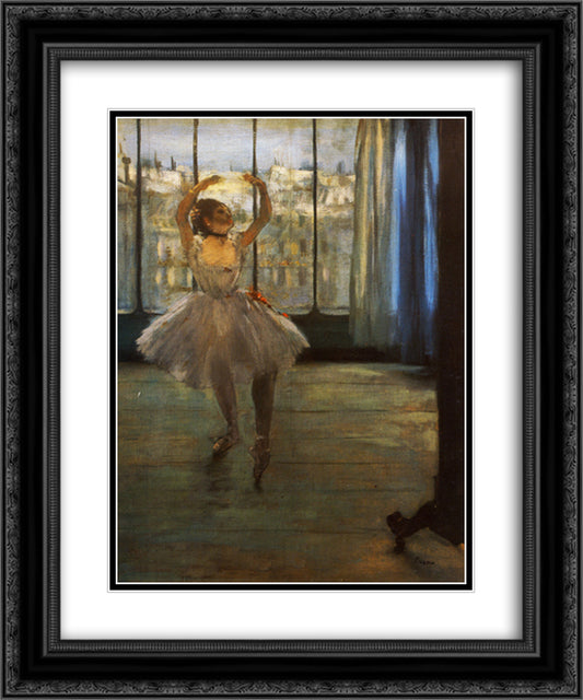 Dancer Posing 20x24 Black Ornate Wood Framed Art Print Poster with Double Matting by Degas, Edgar