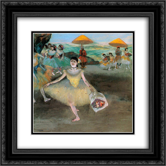 Dancer with a Bouquet Bowing 20x20 Black Ornate Wood Framed Art Print Poster with Double Matting by Degas, Edgar