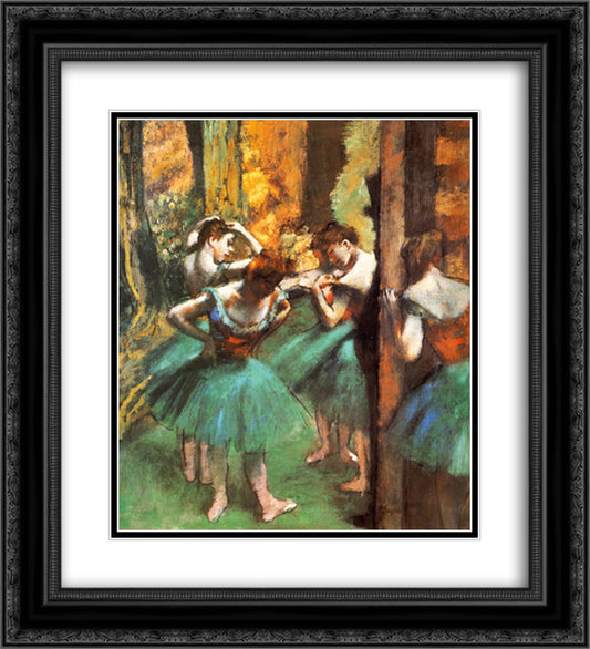 Dancers, Pink and Green 20x22 Black Ornate Wood Framed Art Print Poster with Double Matting by Degas, Edgar