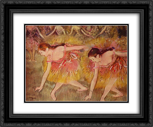 Dancers Bending Down 24x20 Black Ornate Wood Framed Art Print Poster with Double Matting by Degas, Edgar