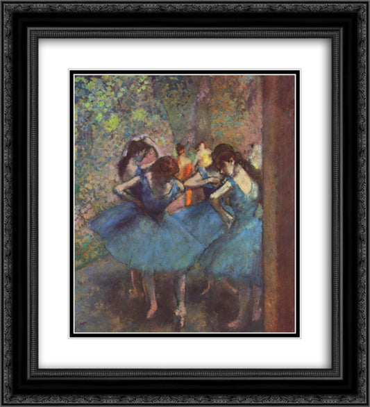 Dancers in Blue 20x22 Black Ornate Wood Framed Art Print Poster with Double Matting by Degas, Edgar