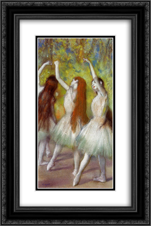 Dancers in Green 16x24 Black Ornate Wood Framed Art Print Poster with Double Matting by Degas, Edgar