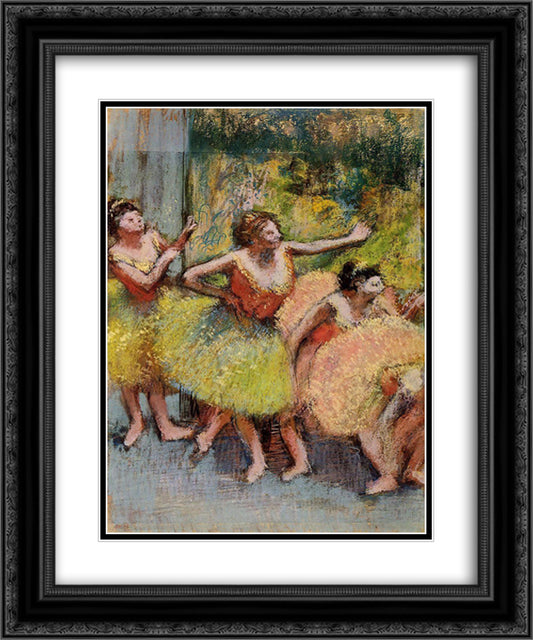 Dancers in Green and Yellow 20x24 Black Ornate Wood Framed Art Print Poster with Double Matting by Degas, Edgar