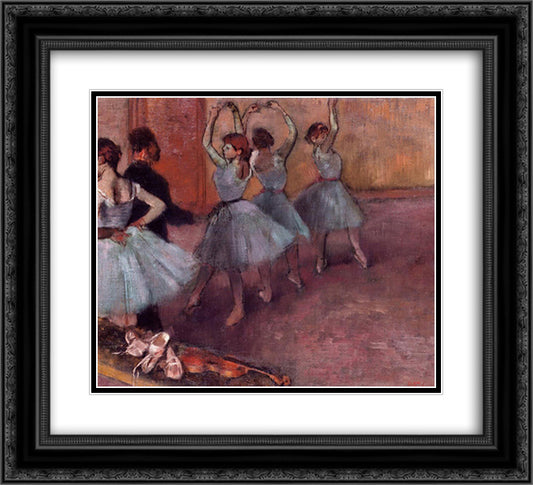 Dancers in Light Blue (Rehearsing in the Dance Studio) 22x20 Black Ornate Wood Framed Art Print Poster with Double Matting by Degas, Edgar