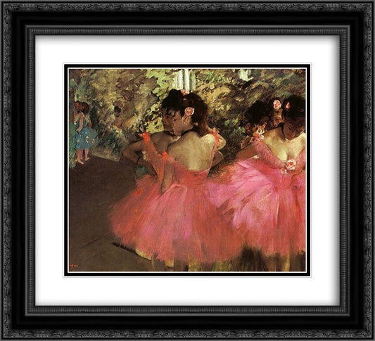 Dancers in Pink 22x20 Black Ornate Wood Framed Art Print Poster with Double Matting by Degas, Edgar