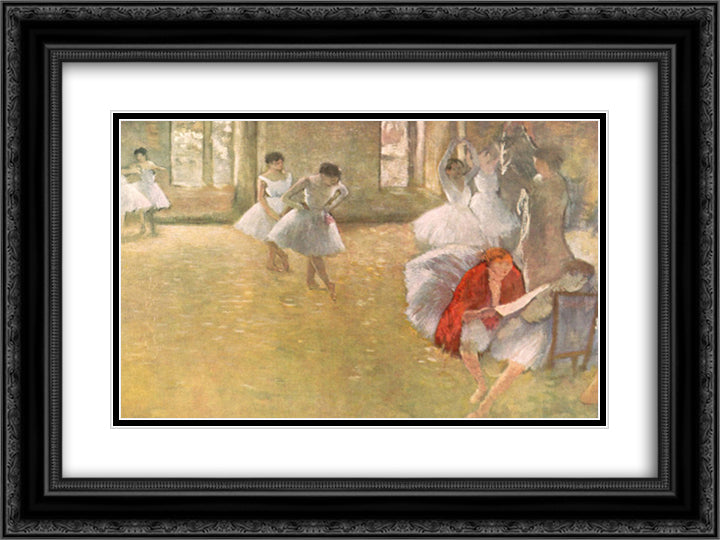 Dancers in the Rehearsal Hall 24x18 Black Ornate Wood Framed Art Print Poster with Double Matting by Degas, Edgar