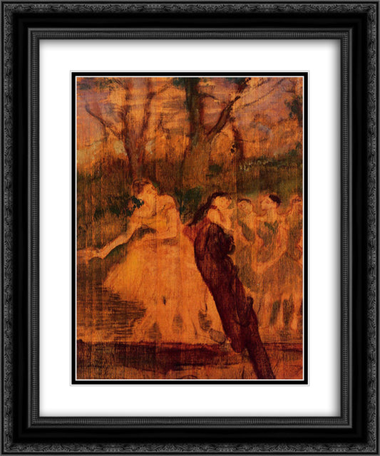Dancers on the Scenery 20x24 Black Ornate Wood Framed Art Print Poster with Double Matting by Degas, Edgar