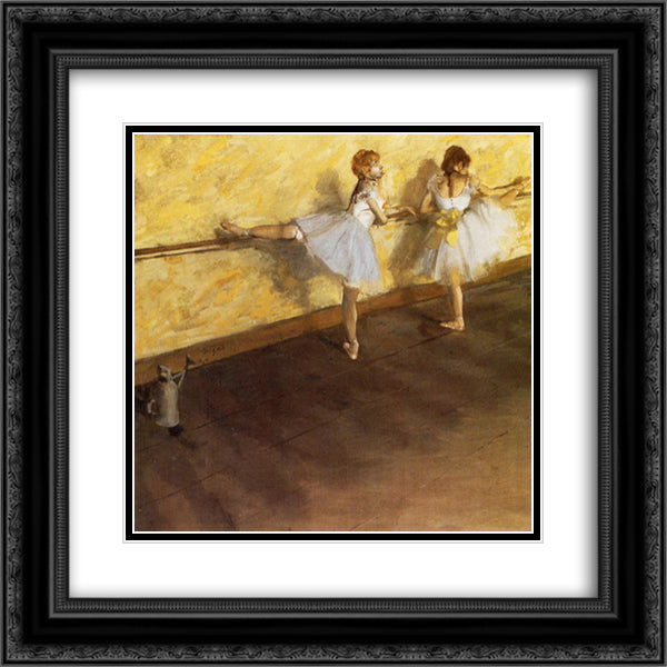 Dancers Practicing at the Barre 20x20 Black Ornate Wood Framed Art Print Poster with Double Matting by Degas, Edgar
