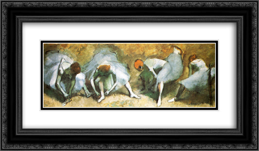 Dancers tying shoes 24x14 Black Ornate Wood Framed Art Print Poster with Double Matting by Degas, Edgar