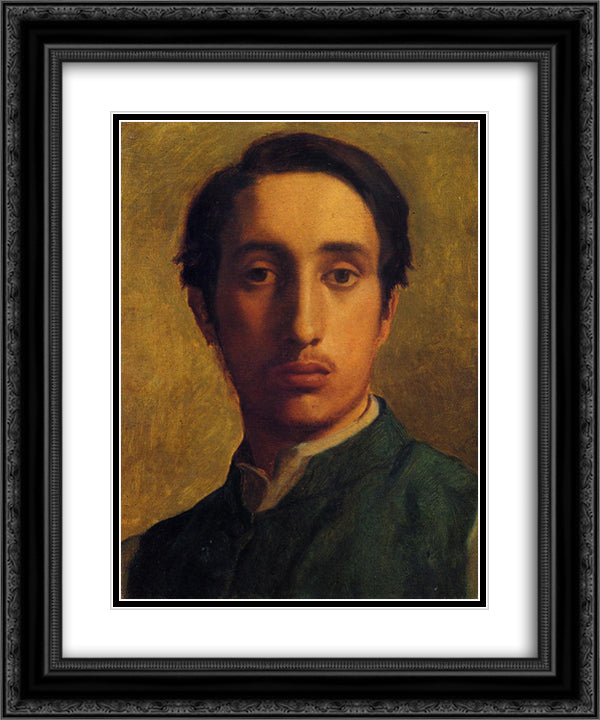 Degas in a Green Jacket 20x24 Black Ornate Wood Framed Art Print Poster with Double Matting by Degas, Edgar