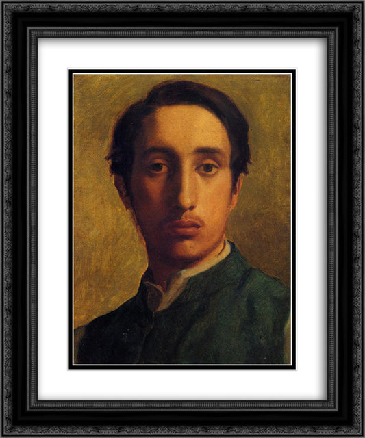 Degas in a Green Jacket 20x24 Black Ornate Wood Framed Art Print Poster with Double Matting by Degas, Edgar