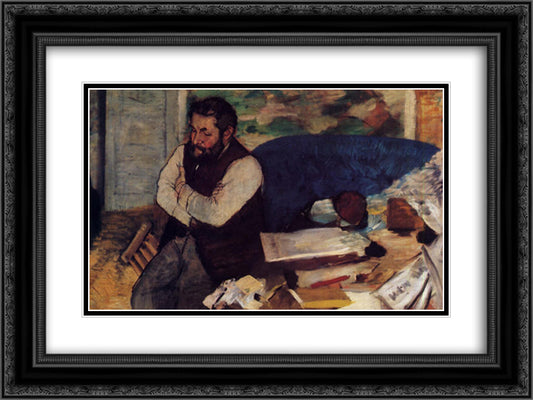 Diego Martelli 24x18 Black Ornate Wood Framed Art Print Poster with Double Matting by Degas, Edgar