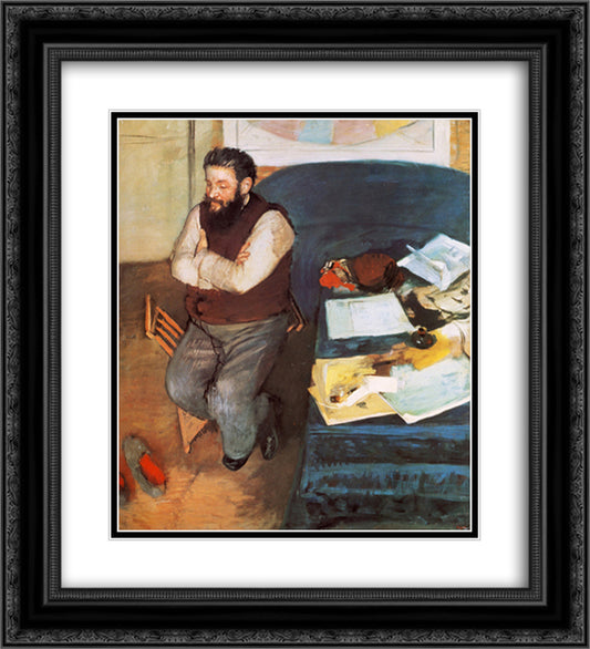Diego Martelli 20x22 Black Ornate Wood Framed Art Print Poster with Double Matting by Degas, Edgar