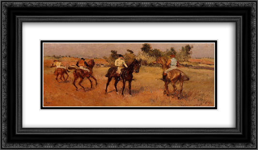 Four Jockeys 24x14 Black Ornate Wood Framed Art Print Poster with Double Matting by Degas, Edgar