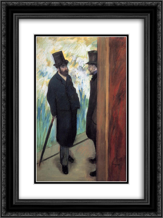 Friends at the Theatre, Ludovic Halevy and Albert Cave 18x24 Black Ornate Wood Framed Art Print Poster with Double Matting by Degas, Edgar