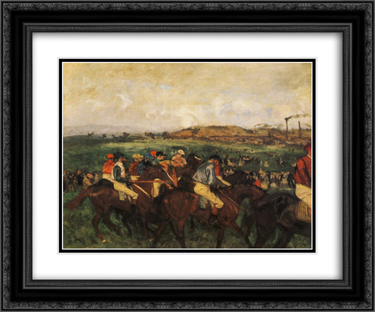 Gentlemen Jockeys before the Start 24x20 Black Ornate Wood Framed Art Print Poster with Double Matting by Degas, Edgar