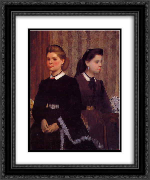 Giovanna and Giulia Bellelli 20x24 Black Ornate Wood Framed Art Print Poster with Double Matting by Degas, Edgar