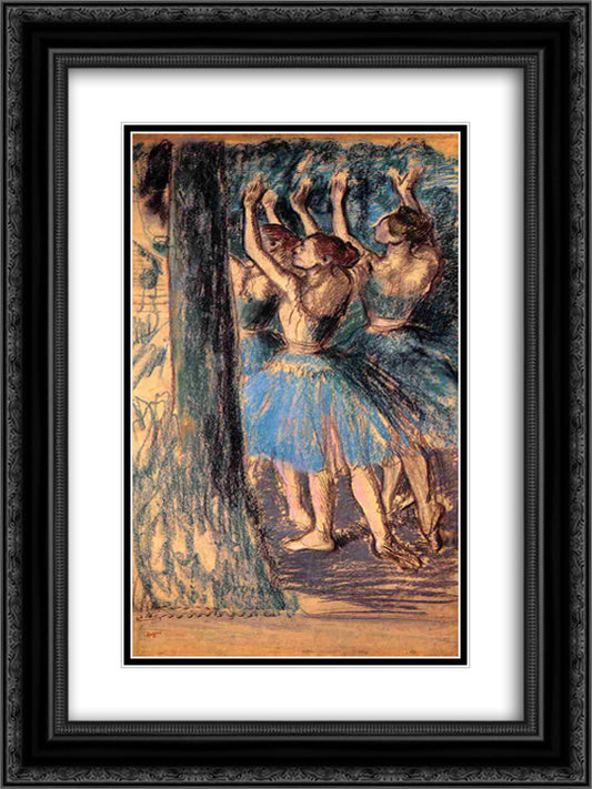 Group of Dancers, Tree Decor 18x24 Black Ornate Wood Framed Art Print Poster with Double Matting by Degas, Edgar