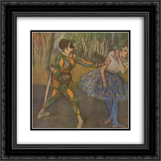 Harlequin and Colombina 20x20 Black Ornate Wood Framed Art Print Poster with Double Matting by Degas, Edgar