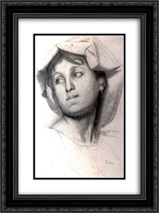 Head of a Young Roman Girl 18x24 Black Ornate Wood Framed Art Print Poster with Double Matting by Degas, Edgar