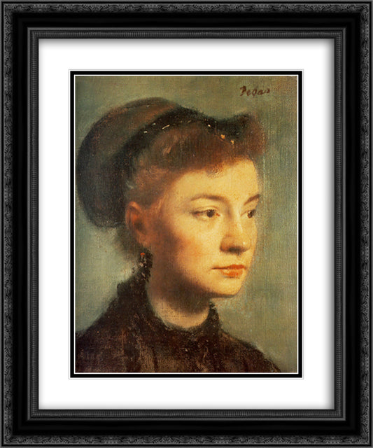 Head of a Young Woman 20x24 Black Ornate Wood Framed Art Print Poster with Double Matting by Degas, Edgar