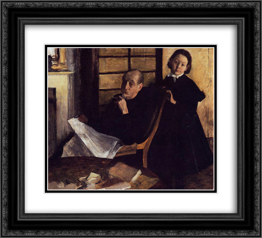 Henri De Gas and His Neice, Lucie Degas 22x20 Black Ornate Wood Framed Art Print Poster with Double Matting by Degas, Edgar