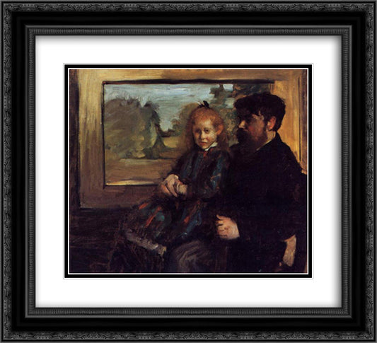 Henri Rouart and His Daughter Helene 22x20 Black Ornate Wood Framed Art Print Poster with Double Matting by Degas, Edgar