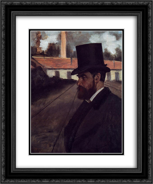 Henri Rouart in front of His Factory 20x24 Black Ornate Wood Framed Art Print Poster with Double Matting by Degas, Edgar