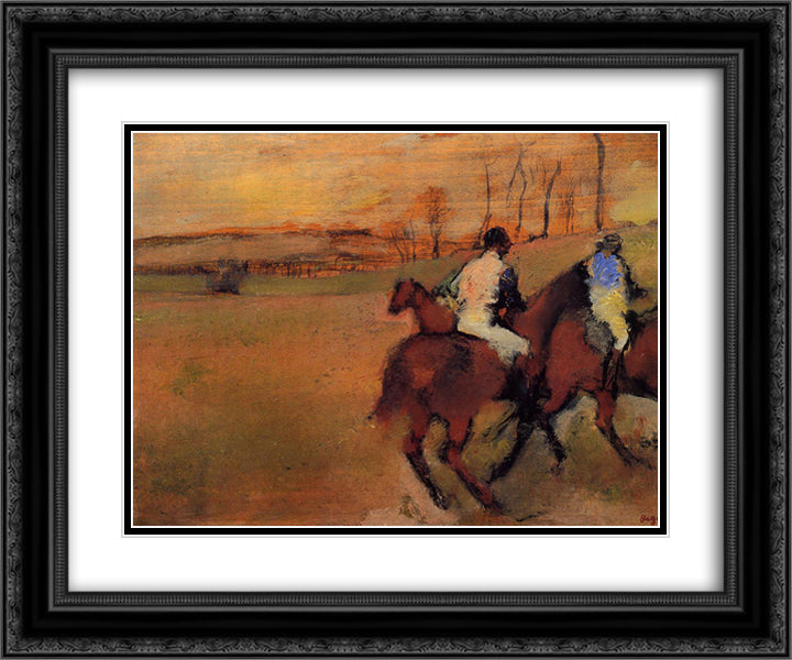 Horses and Jockeys 24x20 Black Ornate Wood Framed Art Print Poster with Double Matting by Degas, Edgar