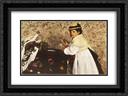 Hortense Valpinson 24x18 Black Ornate Wood Framed Art Print Poster with Double Matting by Degas, Edgar