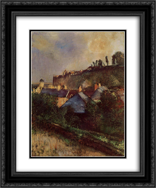 Houses at the Foot of a Cliff (Saint-Valery-sur-Somme) 20x24 Black Ornate Wood Framed Art Print Poster with Double Matting by Degas, Edgar