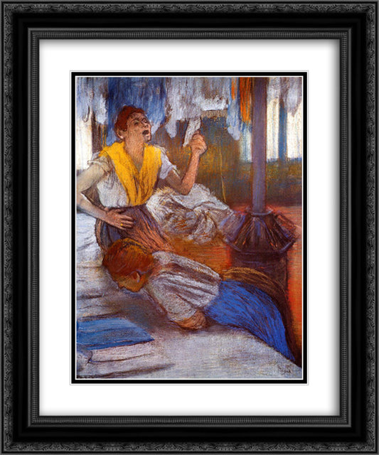 In a Laundry 20x24 Black Ornate Wood Framed Art Print Poster with Double Matting by Degas, Edgar